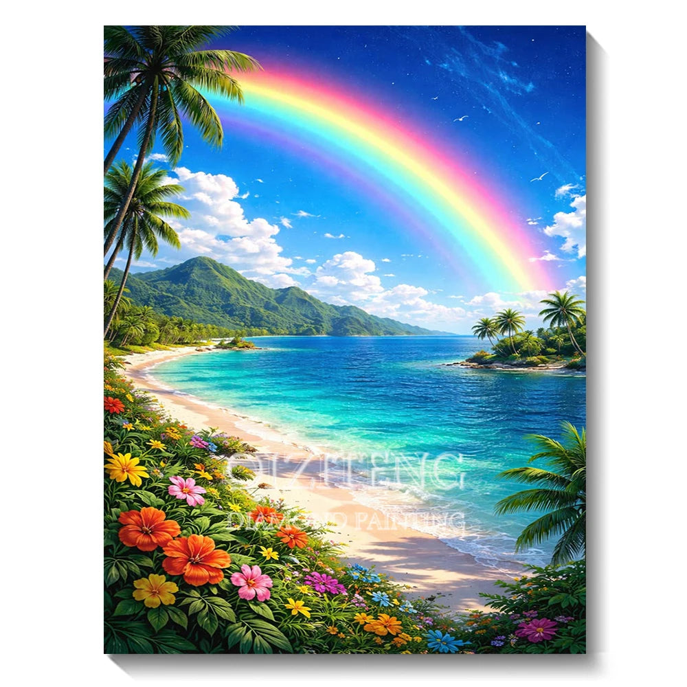 Set Diamond Painting – Cascadă și Apus de Soare, Peisaj Natură 5D