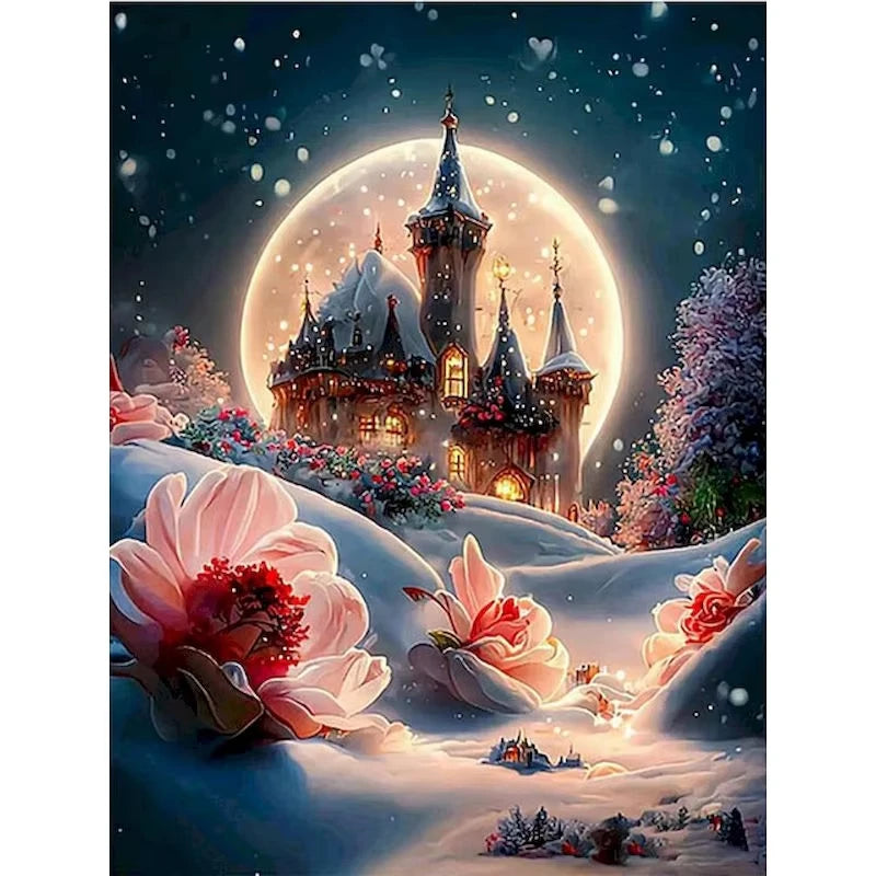 Set Diamond Painting – Castel Fantastic la Lumina Lunii, Peisaj DIY Decor Acasă