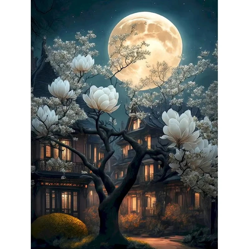 Set Diamond Painting – Castel Fantastic la Lumina Lunii, Peisaj DIY Decor Acasă
