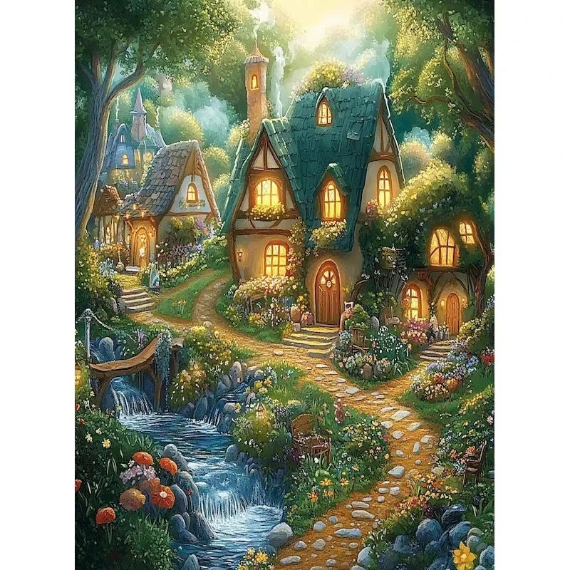 Set Diamond Painting – Castel Fantastic la Lumina Lunii, Peisaj DIY Decor Acasă