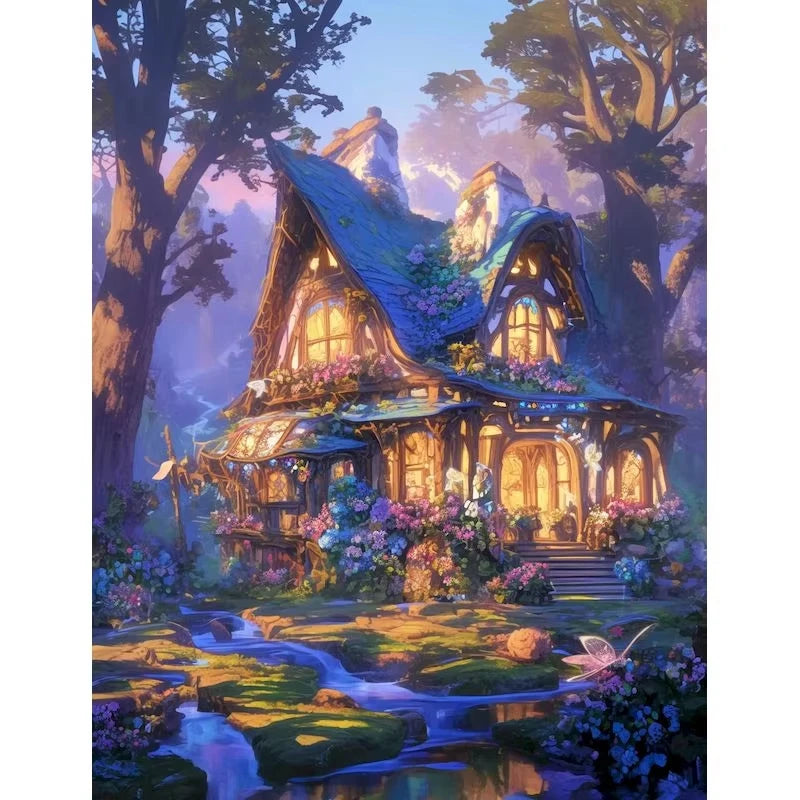Set Diamond Painting – Castel Fantastic la Lumina Lunii, Peisaj DIY Decor Acasă