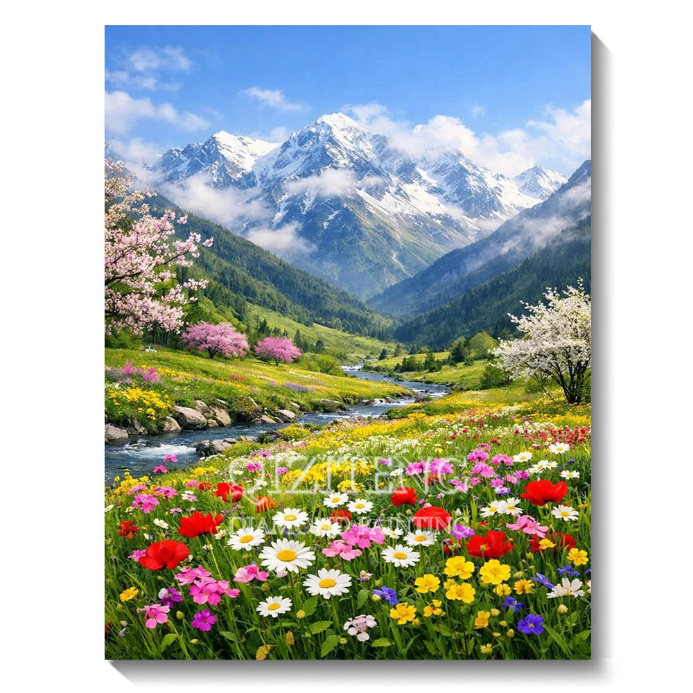 Set Diamond Painting – Cascadă și Apus de Soare, Peisaj Natură 5D