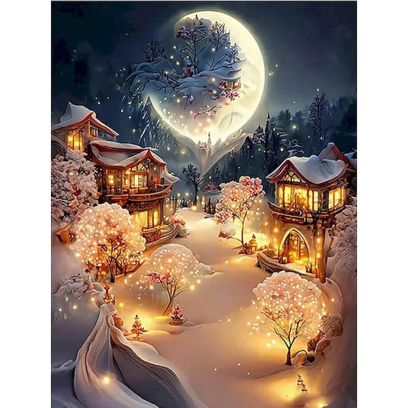 Set Diamond Painting – Castel Fantastic la Lumina Lunii, Peisaj DIY Decor Acasă