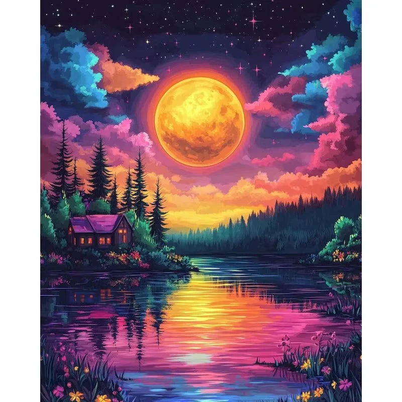 Set Diamond Painting – Castel Fantastic la Lumina Lunii, Peisaj DIY Decor Acasă