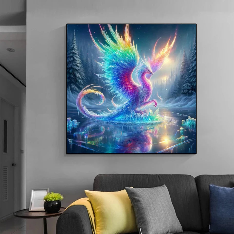 Set Diamond Painting – Phoenix Curcubeu Magic, Mozaic 5D, Pătrat sau Rotund
