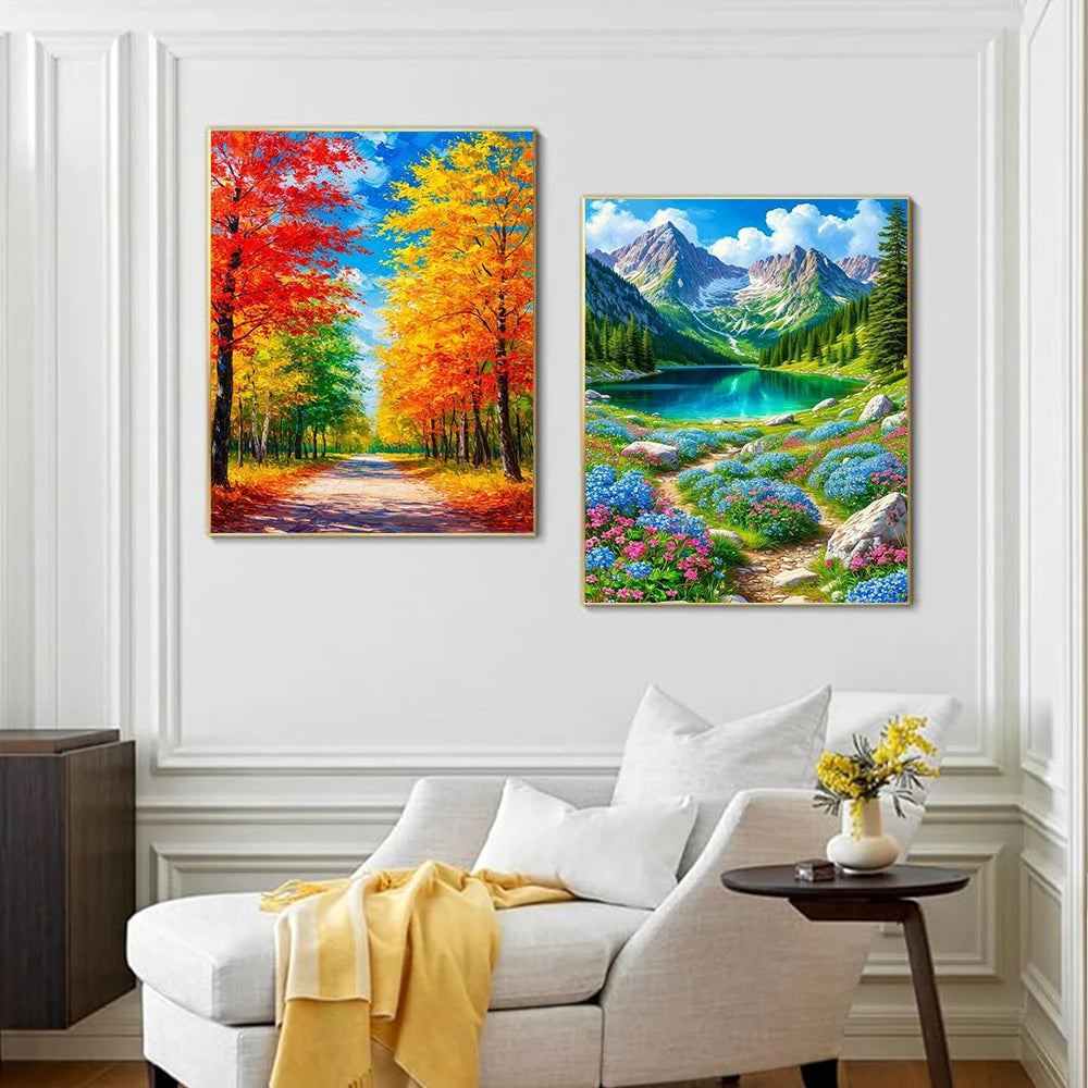 Set Diamond Painting – Cascadă și Apus de Soare, Peisaj Natură 5D