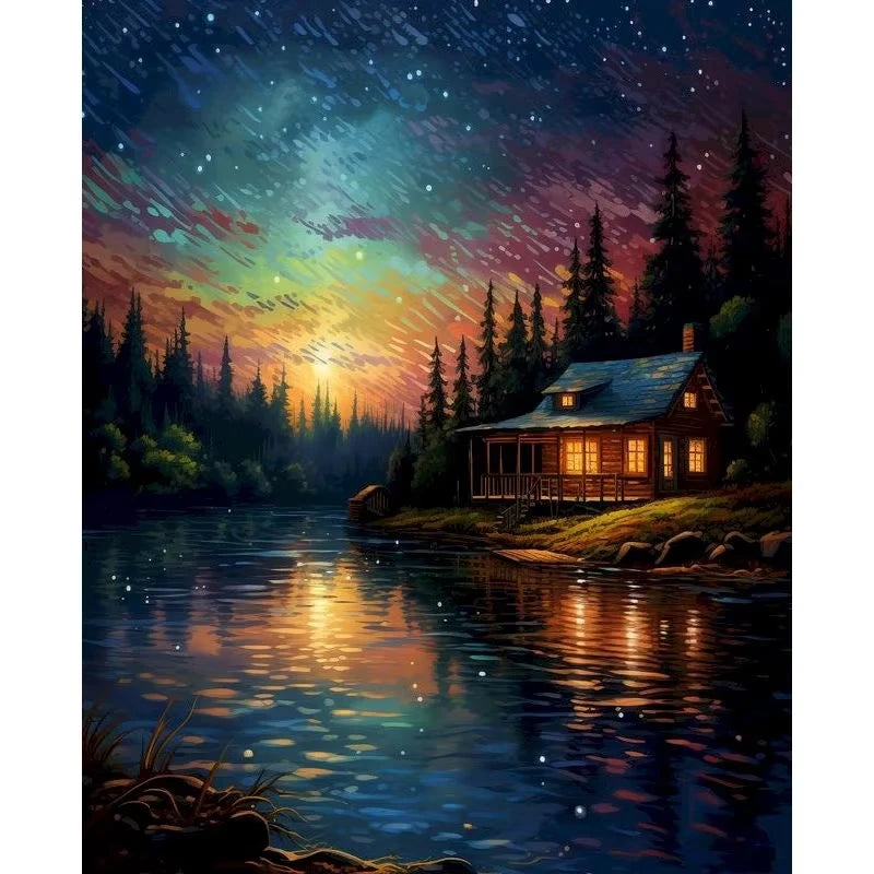 Set Diamond Painting – Castel Fantastic la Lumina Lunii, Peisaj DIY Decor Acasă