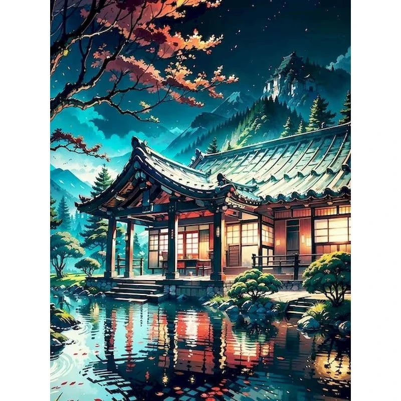 Set Diamond Painting – Castel Fantastic la Lumina Lunii, Peisaj DIY Decor Acasă