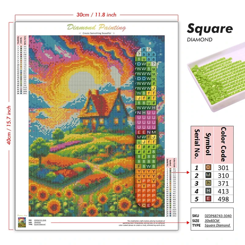 Set Diamond Painting – Castel Fantastic la Lumina Lunii, Peisaj DIY Decor Acasă