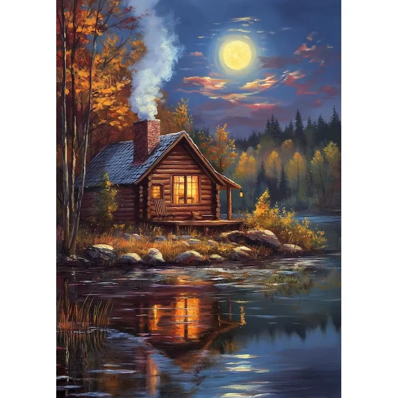 Set Diamond Painting – Castel Fantastic la Lumina Lunii, Peisaj DIY Decor Acasă