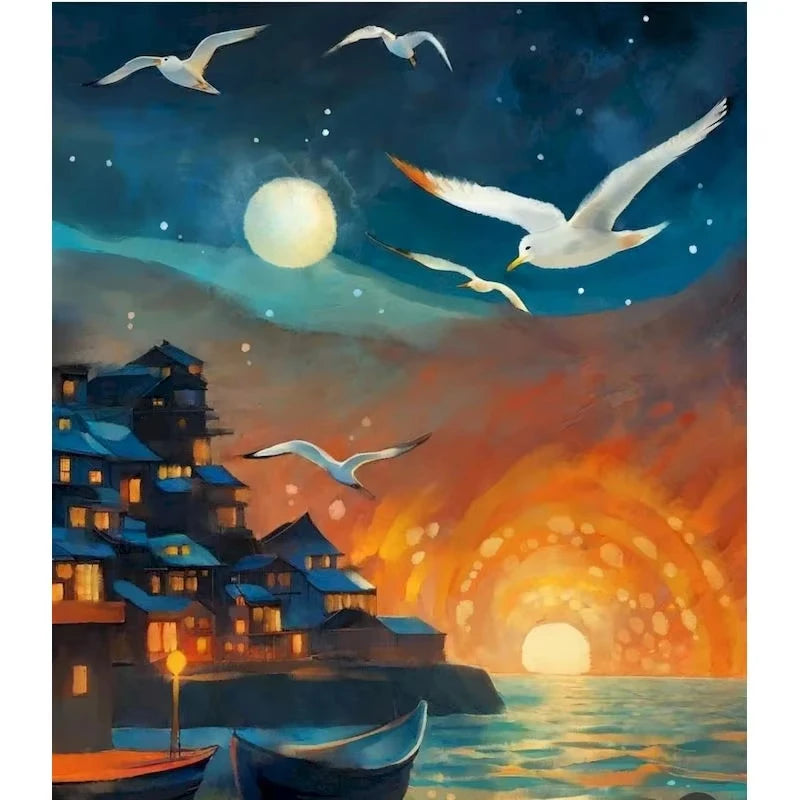 Set Diamond Painting – Castel Fantastic la Lumina Lunii, Peisaj DIY Decor Acasă