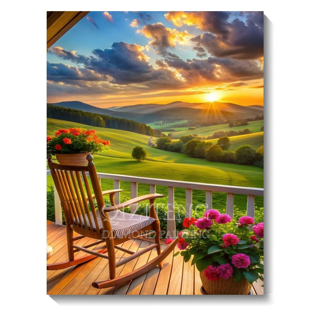 Set Diamond Painting – Cascadă și Apus de Soare, Peisaj Natură 5D