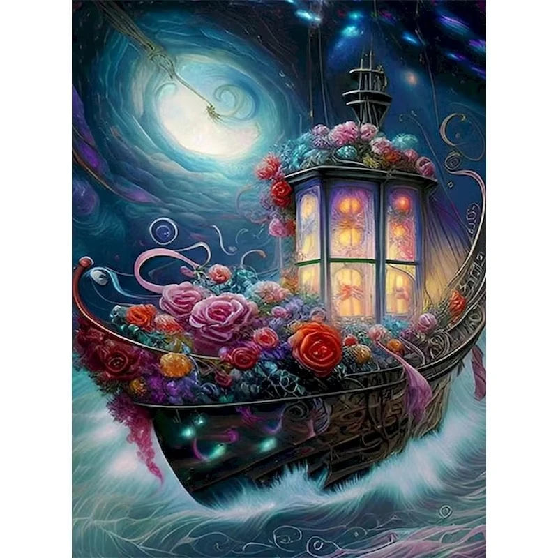 Set Diamond Painting – Castel Fantastic la Lumina Lunii, Peisaj DIY Decor Acasă