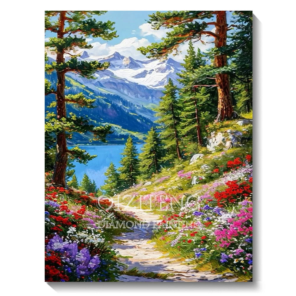 Set Diamond Painting – Cascadă și Apus de Soare, Peisaj Natură 5D
