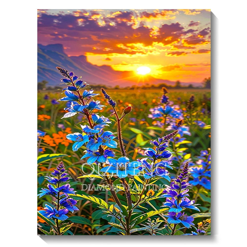 Set Diamond Painting – Cascadă și Apus de Soare, Peisaj Natură 5D