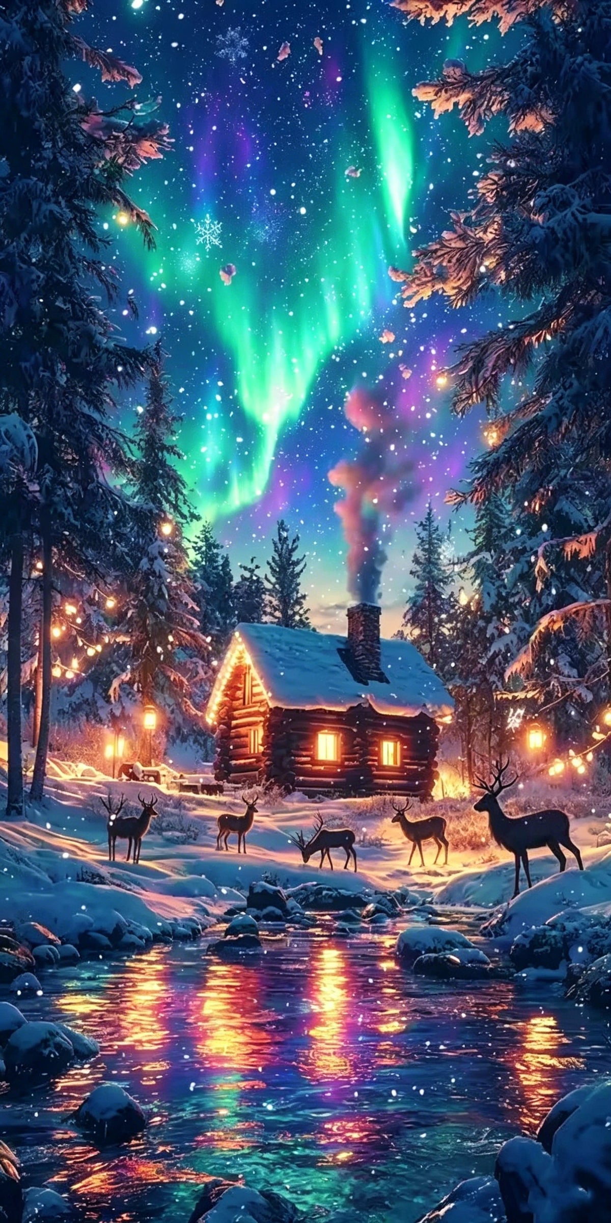 Set Diamond Painting – Peisaj de Iarnă cu Auroră, Mozaic Acrilic DIY