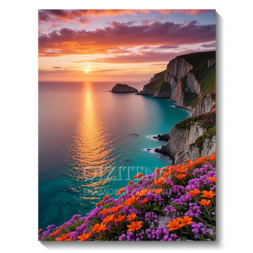Set Diamond Painting – Cascadă și Apus de Soare, Peisaj Natură 5D