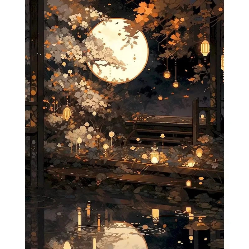 Set Diamond Painting – Castel Fantastic la Lumina Lunii, Peisaj DIY Decor Acasă