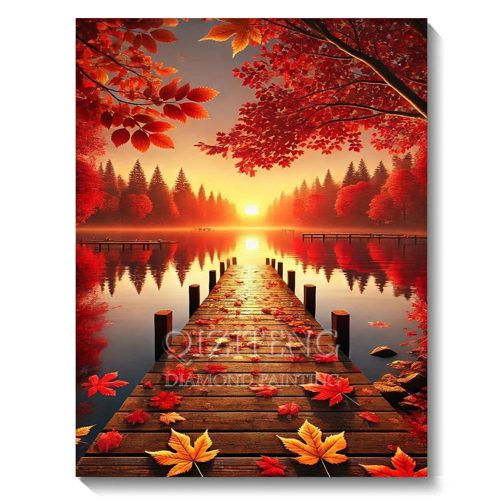 Set Diamond Painting – Cascadă și Apus de Soare, Peisaj Natură 5D