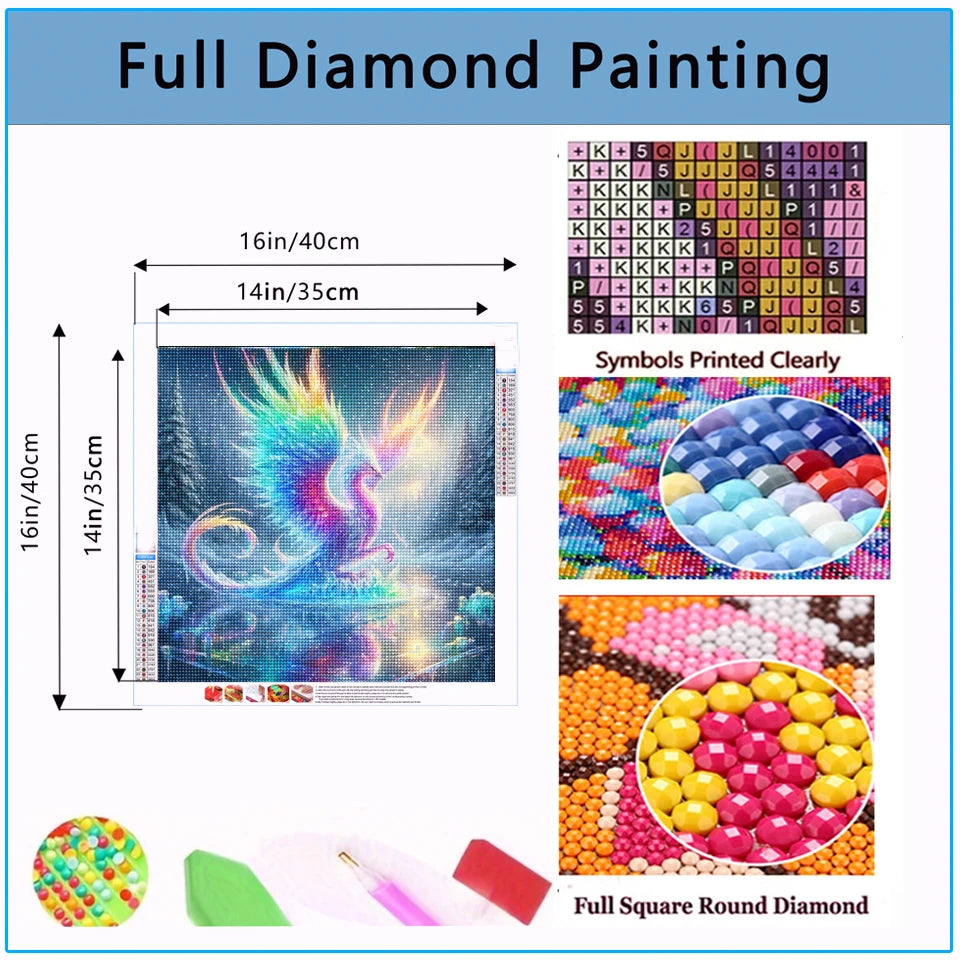 Set Diamond Painting – Phoenix Curcubeu Magic, Mozaic 5D, Pătrat sau Rotund