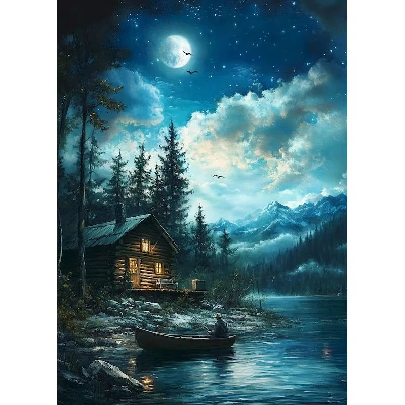 Set Diamond Painting – Castel Fantastic la Lumina Lunii, Peisaj DIY Decor Acasă