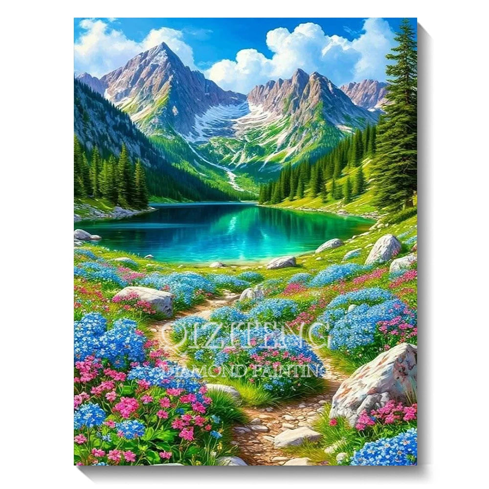 Set Diamond Painting – Cascadă și Apus de Soare, Peisaj Natură 5D